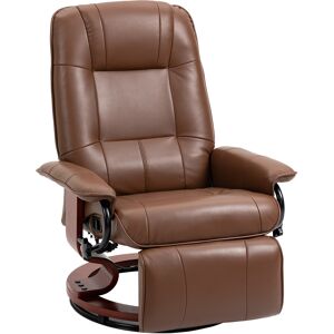 HOMCOM Swivel Recliner, Faux Leather Reclining Chair, Upholstered Armchair with Wooden Base for Living Room, Bedroom, Brown