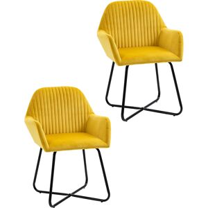 HOMCOM Modern Accent Chair, Velvet-Feel Fabric Upholstered Armchair with Metal Base for Living Room, Set of 2, Yellow