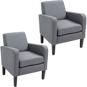HOMCOM 2 Pieces Modern Armchairs with Rubber Wood Legs, Upholstered Accent Chairs, Single Sofa for Living Room, Bedroom, Grey