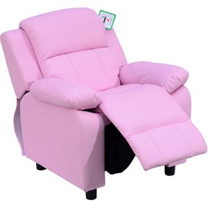 HOMCOM Kids Children Recliner Lounger Armchair Games Chair Sofa Seat PU Leather Look w/ Storage Space on Arms (Pink) Aosom UK