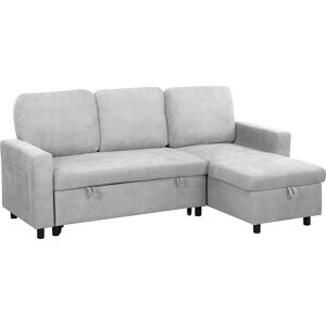 HOMCOM Pull Out Sofa Bed with Storage, Convertible L Shaped Corner Sofa, 4 Seater Sofa Bed with Reversible Chaise and Side Pockets, Light Grey
