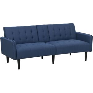 HOMCOM Upholstered Click Clack Sofa Bed, Linen-Feel 3 Seater Sofa Bed with Storage and Cupholders, Dark Blue