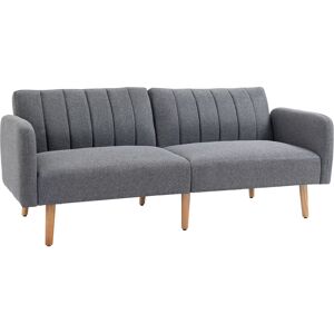 HOMCOM Two Seater Sofa Bed, Convertible Linen Fabric Sofa Couch, Click Clack Sofabed with Adjustable Split Backrest, Grey