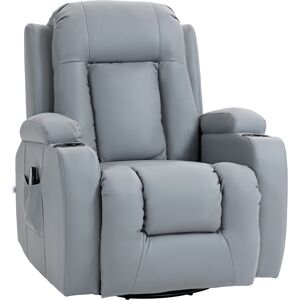 HOMCOM Massage Recliner Chair with 8 Vibration & Heat, PU Leather Recliner Armchair with Cup Holders and Side Pockets, Light Grey