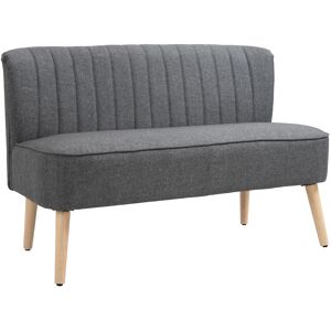 HOMCOM Modern Double Seat Sofa Loveseat Couch 2 Seater Compact Sofa Padded Linen Wood Leg Grey Aosom UK