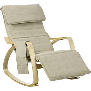 HOMCOM Rocking Lounge Chair Recliner Relaxation Lounging Relaxing Seat with Adjustable Footrest, Side Pocket and Pillow, Cream White Aosom UK