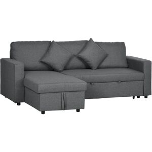 HOMCOM Corner Sofa Bed with Storage, 3 Seater Sofa Bed, Convertible L Shape Sofa Couch with Reversible Chaise Lounge for Living Room, Dark Grey