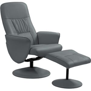 Swivel Recliner Chair with Footstool, HOMCOM PU Leather Armchair and Ottoman with High Back and Round Base for Living Room, Grey Aosom UK