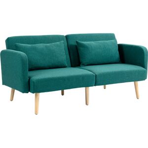 HOMCOM 2/3 Seater Sofa Bed, Convertible Bed Settee, Fabric Sofa Couch with 2 Cushions for Living Room, Guest Room, Green Aosom UK