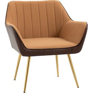 Modern Velvet Armchairs with Gold Steel Legs, HOMCOM Upholstered Accent Chairs for Living Room and Bedroom, Light Brown Aosom UK