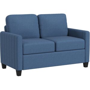 HOMCOM 2 Seater Sofa, Channel Tufted Modern Fabric Couch, Comfy Upholstered Loveseat with Spring Cushion, Back Pillow, Blue Aosom UK
