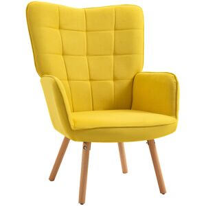 Modern Accent Chair HOMCOM Velvet-Touch Tufted Wingback Armchair Upholstered Leisure Lounge Sofa Club Chair with Wood Legs, Yellow Aosom UK