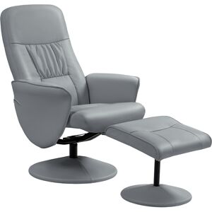 Swivel Recliner Chair with Footstool, HOMCOM PU Leather Armchair and Ottoman with High Back and Round Base for Living Room, Light Grey Aosom UK