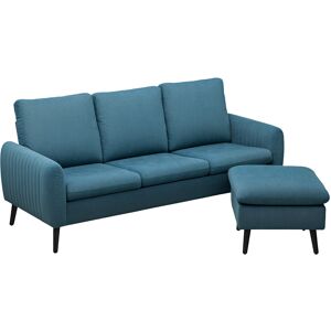 HOMCOM Corner Sofa with Reversible Chaise Lounge, Corduroy Fabric 3 Seater Sofa Settee with Scatter Back, Left/Right Hand for Living Room, Blue