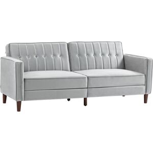 HOMCOM Modern Convertible Sofa Futon Velvet-Touch Tufted Couch Compact Loveseat with Adjustable Split Back, Light Grey