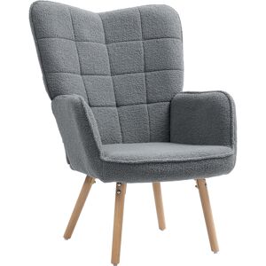 HOMCOM Modern Accent Chair, Upholstered Tufted Wingback Armchair with Seat Padding, Leisure Lounge Bedroom Chair with Wood Legs, Dark Grey
