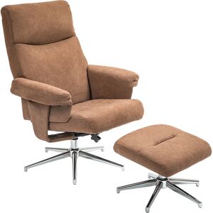 HOMCOM Recliner Chair with Footstool, Upholstered Velvet Fabric Armchair with Adjustable Back, Solid Wood Frame, Light Brown Aosom UK