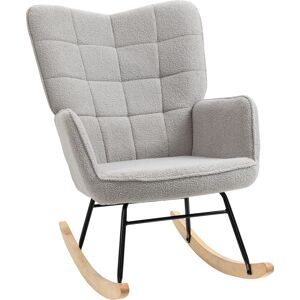 HOMCOM Berber Fleece Nursery Glider Rocker for Nursing, Wingback Rocking Chair for Living Room, Light Grey Aosom UK
