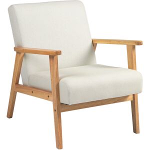 HOMCOM Fabric Accent Chair for Living Room, Arm Chair with Rubber Wood Frame and Padded Cushion, Cream White Aosom UK