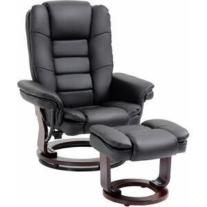 Manual Recliner and Footrest Set HOMCOM PU Leather Leisure Lounge Chair Armchair with Swivel Wood Base, Black Aosom UK