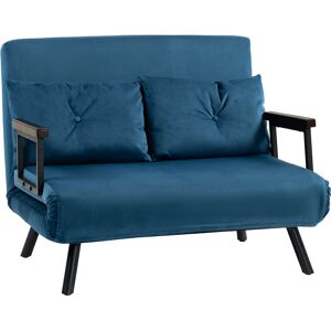 HOMCOM Click Clack Sofa Bed, Convertible 2 Seater Sofa Couch with 2 Cushions, for Living Room, Bedroom, Navy Blue