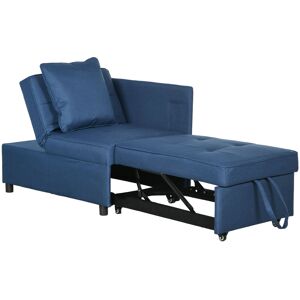 HOMCOM Convertible Chair Bed w/ Seat Thickness, 3-in-1 Multi-Functional Sleeper, Recliner Loveseat w/ 5-level Adjustable Backrest, Pillows, Blue