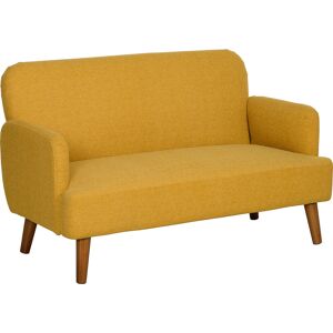 HOMCOM Velvet Feel Fabric 2 Seater Sofa, Small Sofa Loveseat with 21cm Thick Padding and Wood Legs, Yellow Aosom UK
