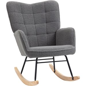 HOMCOM Wingback Rocking Chair for Nursing, Berber Fleece Nursery Glider Rocker, Modern Armchair for Living Room, Dark Grey Aosom UK