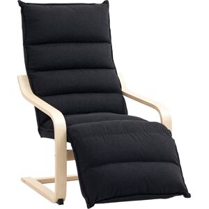 HOMCOM Birch Wood Lounge Chair, Upholstered Recliner Lounge Seat with Adjustable Footrest, Modern Armchair for Living Room, Bedroom, Balcony, Office, Black