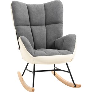 HOMCOM Rocking Chair for Nursery, Upholstered Wingback Armchair with Steel and Wood Legs for Living Room, Bedroom, Balcony, Grey and Cream Aosom UK