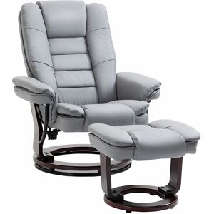 HOMCOM Manual Recliner and Footrest Set PU Leather Leisure Lounge Chair Armchair with Swivel Wood Base, Grey