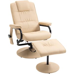 HOMCOM Manual Sofa Reclining Armchair PU Leather Massage Recliner Chair and Ottoman, Cream