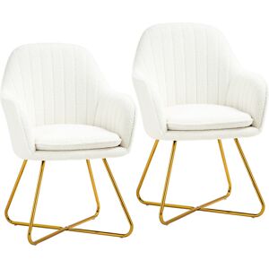HOMCOM Modern Accent Chair Set of 2, Cashmere Tufted Armchair with Padded Seat, Occasional Bedroom Chair with Cross Steel Legs for Living Room, Cream White Aosom UK