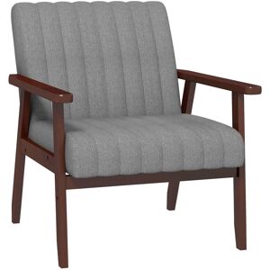 Modern Armchair, HOMCOM Fabric Accent Chair, Upholstered Living Room Chair with Wood Legs Tufting Pattern for Bedroom, Grey Aosom UK