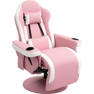 HOMCOM Manual Recliner Armchair PU Leather Lounge Chair w Adjustable Leg Rest, 135° Reclining Function, 360° Swivel, Pink