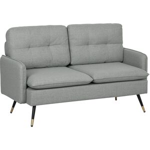 HOMCOM 2 Seater Sofas for Living Room, Fabric Couch, Button Tufted Love Seat with Cushions, Grey
