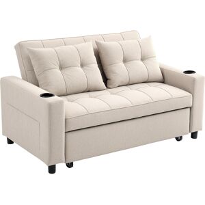HOMCOM Two-Seater Pull-Out Sofa Bed - Beige