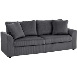 HOMCOM Modern 3 Seater Sofa with Spring Cushion, 212 cm Fabric Jumbo Cord Sofa Couch with 2 Scatter Cushions, Upholstered Corduroy Settee for Living Room, Bedroom, Home Office, Grey