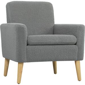 HOMCOM Armchair, Upholstered Accent Chair with Wood Legs and Wide Padded Seat, Teddy Occasional Chair, Grey