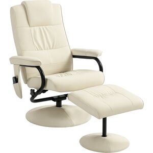 HOMCOM Swivel Recliner Chair and Footstool, Faux Leather Massage Recliner Armchair with Remote Control and Round Wrapped Base, Cream White