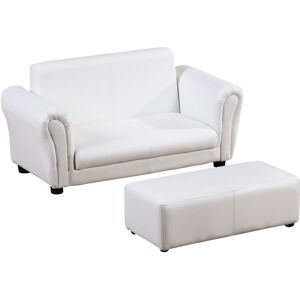 HOMCOM 2 Seater Toddler Chair Kids Twin Sofa Childrens Double Seat Chair Furniture Armchair Boys Girls Couch w/ Footstool (White)