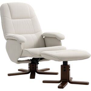 HOMCOM Linen Swivel Recliner Chair with Footstool, Upholstered Reclining Armchair with Wooden Base for Living Room, Beige