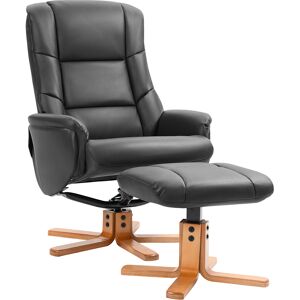 HOMCOM Rocking Recliner Chair with Footstool, PU Leather Recliner Armchair with Wood Base, Upholstered Reclining Chair for Living Room Bedroom, Black