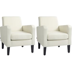 HOMCOM 2 Pieces Modern Armchairs with Rubber Wood Legs, Upholstered Accent Chairs, Single Sofa for Living Room, Bedroom, Cream White HOMCOM 2 Pieces Modern Armchairs with Rubber Wood Legs, Upholstered Accent Chairs, Single Sofa for Living Room, Bedroom, Cream White