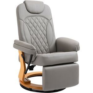 HOMCOM PU Recliner Chair with Footrest, Headrest, Round Wooden Base, Lounge Reading Armchair for Living Room, Bedroom and Office, Grey HOMCOM PU Recliner Chair with Footrest, Headrest, Round Wooden Base, Lounge Reading Armchair for Living Room, Bedroom and Office, Grey