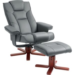 HOMCOM Leather Recliner Chair wirh Footstool, High Back, Armrests, Bent Wood Base, Rocking Function, Grey Aosom UK HOMCOM Leather Recliner Chair wirh Footstool, High Back, Armrests, Bent Wood Base, Rocking Function, Grey Aosom UK