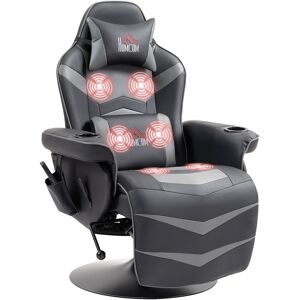 HOMCOM Massage Recliner Chair with Remote, PU Leather Recliner Armchair with Cup Holders and Side Pockets, Racing Style Reclining Chair with Headrest, 360° Swivel, Lumbar Support, Grey HOMCOM Massage Recliner Chair with Remote, PU Leather Recliner Armchair with Cup Holders and Side Pockets, Racing Style Reclining Chair with Headrest, 360° Swivel, Lumbar Support, Grey