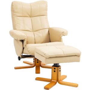 HOMCOM PU Leather Swivel Recliner Chair with Footstool, Wooden Base and Storage for Living Room, Beige HOMCOM PU Leather Swivel Recliner Chair with Footstool, Wooden Base and Storage for Living Room, Beige