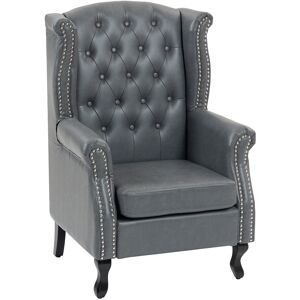 HOMCOM Wingback Accent Chair Tufted Chesterfield-style Armchair with Nail Head Trim for Living Room Bedroom Grey HOMCOM Wingback Accent Chair Tufted Chesterfield-style Armchair with Nail Head Trim for Living Room Bedroom Grey