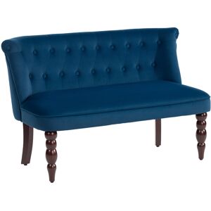 HOMCOM Velvet 2 Seater Sofa, Button Tufted Wingback Loveseat with Rubber Wood Legs for Living Room, Bedroom, Dark Blue HOMCOM Velvet 2 Seater Sofa, Button Tufted Wingback Loveseat with Rubber Wood Legs for Living Room, Bedroom, Dark Blue